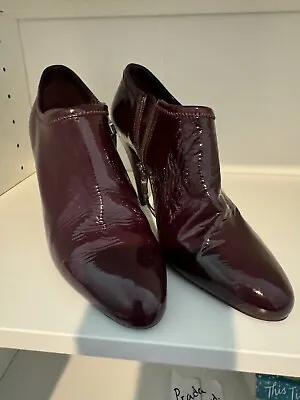 Prada Burgundy Patent Leather Ankle Boots Size 36.5 Medium • $89.99