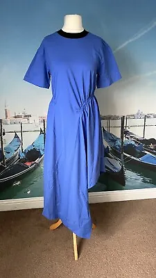 COS Asymmetric Dress Blue Cotton Size S UK 10 12 • £29.99