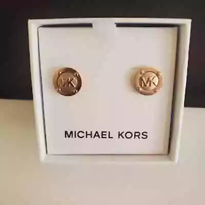 Michael Kors Rose Gold MK Logo Stud Earrings In Gift Box • $32