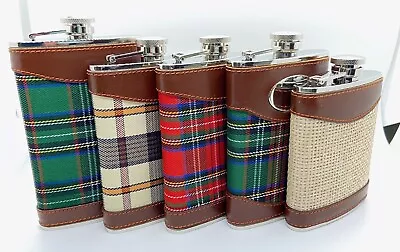 304 Stainless Steel 6 Oz 8 Oz & 9 Oz Flask Genuine Leather W/Checker Screw Cap • $9.99