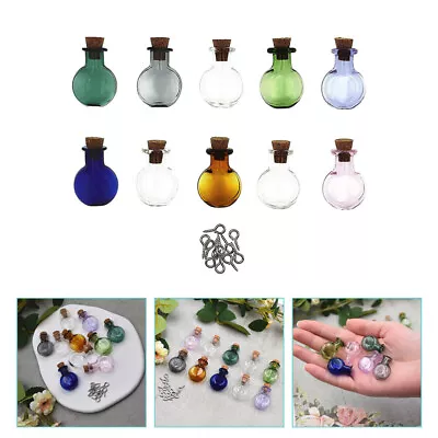  10 Pcs Clear Glass Bottles With Caps Cork Stopper Storage Jar • £7.48