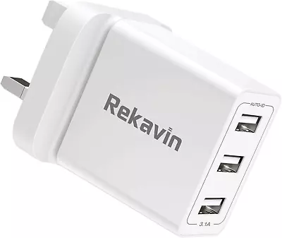 USB Plug UK Mains ChargerRekavin 3 Port Multi USB Wall Plug Adapter UK Triple 3 • £9.41