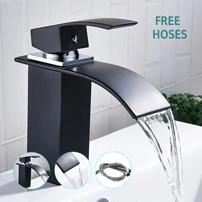£21.79 • Buy Waterfall Basin Mixer Taps Black Bathroom Sink Taps Single Lever Brass Mono