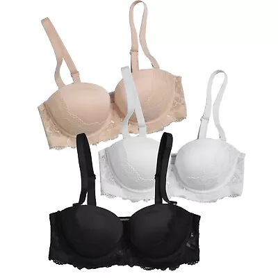 £13.31 • Buy Women Lace Halter Bra Multiway Strapless Push Up Lingerie Clear Back Straps Bras