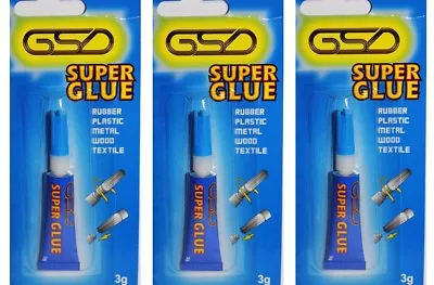 3 X GSD Super Glue 3g Adhesive Multi Purpose For Metal Plastic Paper Rubber  • £2.35