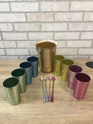 Vintage West Bend Aluminum Pitcher Six Glasses And Four Stirs • $49.99