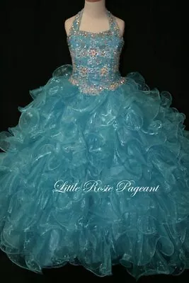 NEW* Little Rosie Girls Glitz Long Pageant Dress LR2003 TURQUOISE 6 $550  ***New • $450