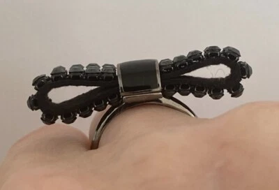 £9 • Buy Black Crystal Bow Ring UK Size R