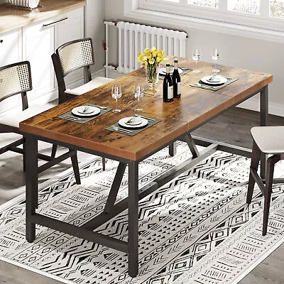 70.8  Wooden Dining Table Industrial Kitchen Dinner Table With Metal Frame • $128.99