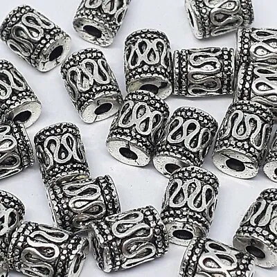 10pcs Antique Silver Carved Tube Spacer Beads 7x5mm - B0259451 • £4.05