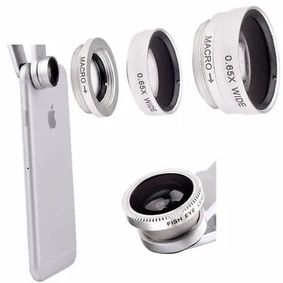 3 In 1 Fish Eye Wide Angle Macro Clip On Camera Lens Zoom For IPhone 7 8 6S 5 SE • £4.99