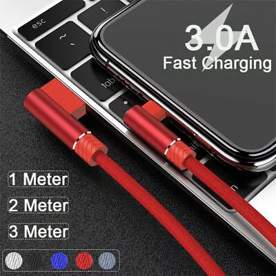 1M 2M 3M Type C 90° L Shape Braided Charging Data Sync Cable USB C Fast Charger • $8.99