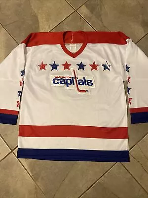 Vintage Washington Capitals NHL Hockey Jersey Mens Large Embroidered White • $45