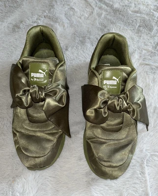 $45 • Buy FENTY X PUMA Bow Sneakers, Satin, Olive Green, Wmns US9