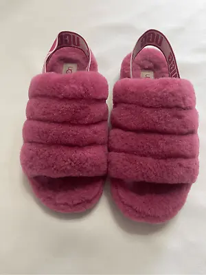 UGG Fluff Yeah Slide Sandals Taffy Pink Sheepskin Slippers Fuzzy Women Size 7 • $29.99