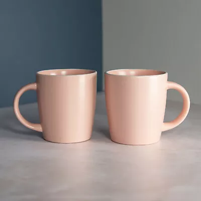 Set Of 2 Pastel Pink Stoneware Coffee Mugs 350ml Cups Drinks Tea Hot Chocolate • £10