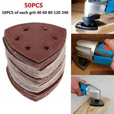 50Pcs Triangle Sanding Pads Sandpaper Assorted For Multi Tool Oscillating Loop • £5.88