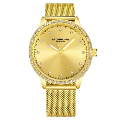 Stuhrling 3904 3 Vogue Quartz Crystal Accented Mesh Bracelet Womens Watch • $69.99
