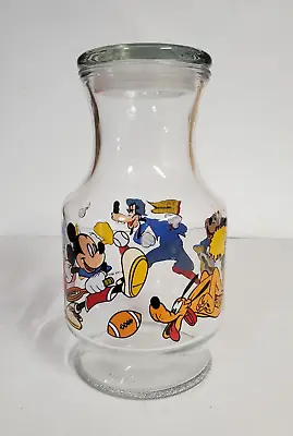 Vtg Walt Disney Glass Juice Pitcher Carafe Vase Mickey Minnie Donald Goofy Sport • $8.99