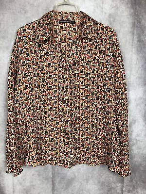 Essentials By Milano Sz XL Geometric Pattern Long Sleeve Button Front Blouse • $7.48