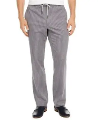 Tasso Elba Mens Pinstripe Grey Drawstring Pants Large Luxury Lounge • $7.20