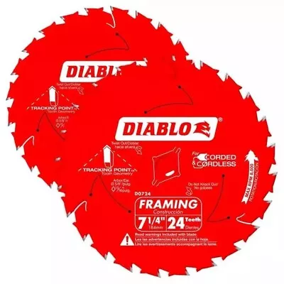 Diablo D0724VPX 7-1/4” X 24 Tooth Carbide Circular Saw Blade Framing (2-Pack) • $15.95