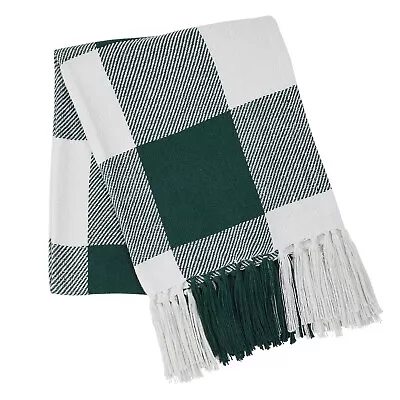 New Rustic Cabin GREEN CHECK THROW Woven Afghan Blanket Coverlet • $15.99