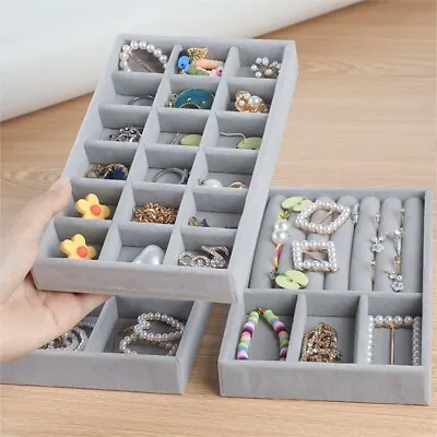 Velvet Jewelry Ring Earring Display Organizer Box Tray Holder Storages Case DIY • £3.18