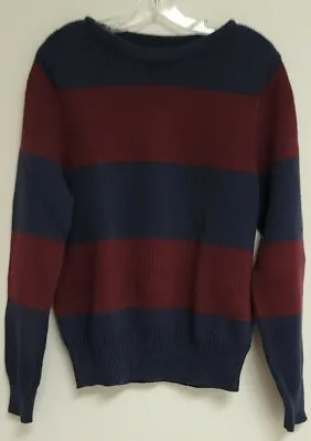 Ralph Lauren Rugby Mens Cotton Wide Neck Sweater Red/Blue Stripes Sz Medium/M • $109.88