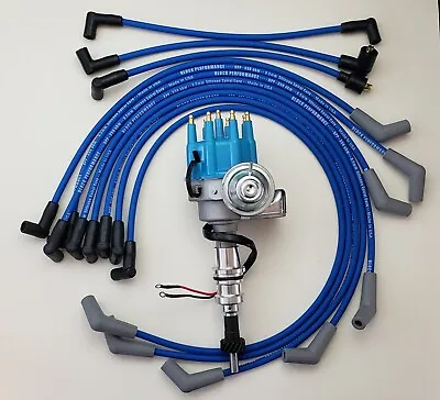 FORD 289 302 BLUE SMALL CAP HEI DISTRIBUTOR  + 8.5mm SPARK PLUG WIRES USA MADE • $126.95