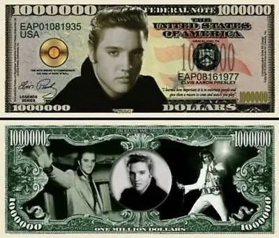 Elvis Presley Collectible Pack Of 10 Funny Money 1 Million Dollar Bills Novelty • $8.49