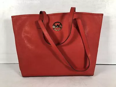 Michael Kors Womens Red Leather Inner Pockets Double Handles Large Tote Handbag • $24.99