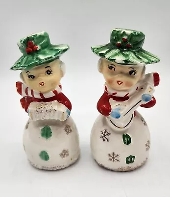 VTG 1950's Holly Girls Musical Christmas Salt Pepper Shakers Japan Banjo Kitschy • $59.95