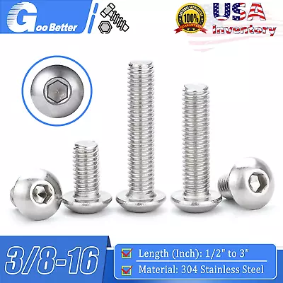 3/8-16 Button Head Socket Cap Screws Pan Head Allen Bolts A2 Stainless Steel • $6.35