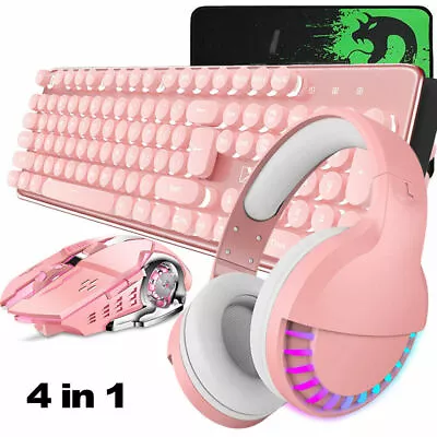 Wireless Gaming Keyboard Mouse And Bluetooth Headset + Mat Combo USB LED Backlit • $82.06