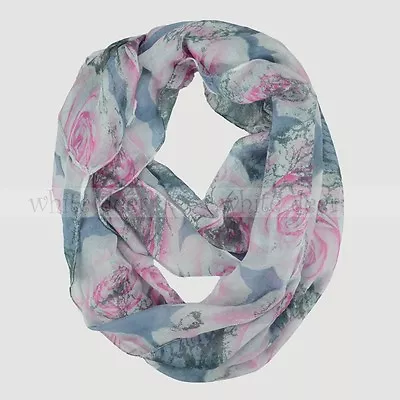 Oil Paint Rose Floral Block Circle Loop Wrap Infinity Scarf Multi Color Soft • $6.95