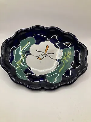 Vintage Talavera Calla Lillies Mexico Hand Painted Oval Plate 10” • $14