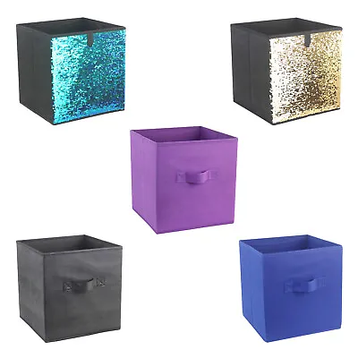 £5.49 • Buy Sequin & Fabric Foldable Handy Storage Box Multi Colour Cube Collapsible Basket