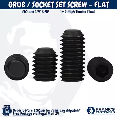 UNF #10 1/4  FLAT POINT END GRUB SOCKET SET SCREWS 14.9 High Tensile Alloy Steel • £2.80