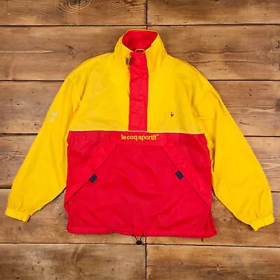 Vintage Le Coq Sportif Windbreaker Jacket S Pullover Yellow Zip • £25.91