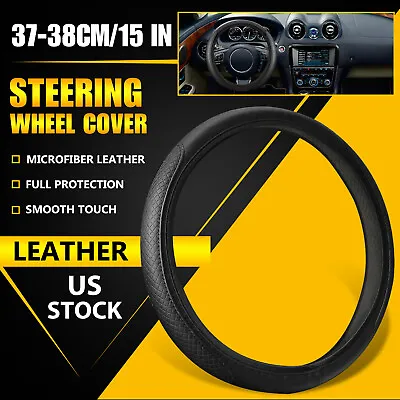 $6.01 • Buy Accessories Car Steering Wheel Cover Black Leather Anti-slip 15 /38cm Universal