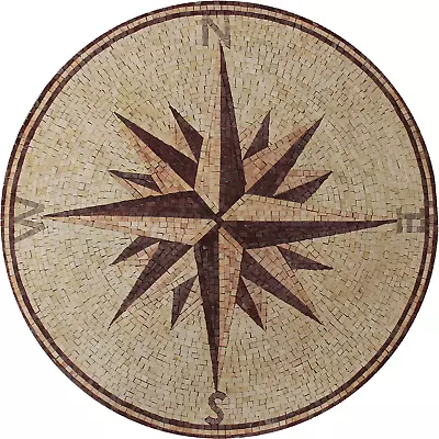 Mosaic Marble Colorful Brown Compass Medallion Home Pool Design Floor • $413