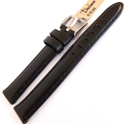 £13.95 • Buy 12mm DARLENA 1351 SATIN FINISH PADDED LEATHER WATCH STRAP. BLACK Silver Buckle