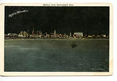 Skyline From Government Pier-Night In Milwaukee-Wisconsin-Vintage 1917 Postcard • $7.50