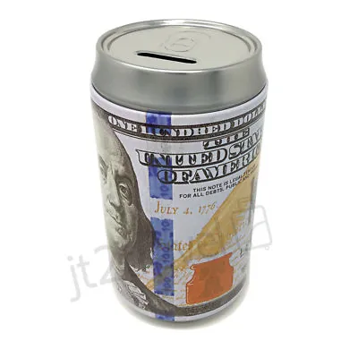 Tin Money Piggy Bank Can Savings 7.5  Franklin Coin Jar Saver Great For Kids! • $11.95