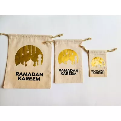 Ramadan Cotton Bag Muslin Drawstring Bags Cotton Pouch Gift Sachet Elegance • $13.39