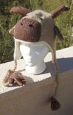 Delux Tag BROWN MOOSE HAT Knit ADULT Animal Costume LINED Bullwinkle Cap Antlers • $32.99