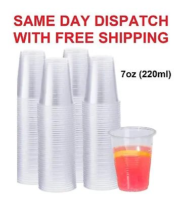 100 X Clear Plastic Reusable Drinking Cups 7oz (220ml) For Party Catering Supply • £5.45