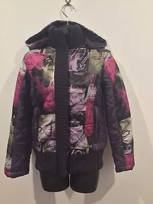 DESIGUAL - Purple Hooded Puffer Jacket Coat Bomber - Sz 38 - Perfect Condition • $70