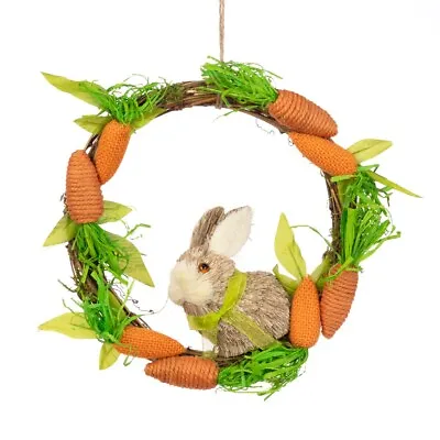 FloralSilk Bristle Carrot And Rabbit Easter Wreath Unique Front Door Accessory • £15.99